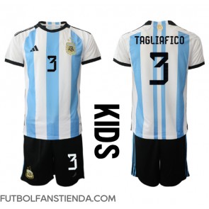 Argentina Nicolas Tagliafico #3 Primera Equipación Niños Mundial 2022 Manga Corta (+ Pantalones cortos)